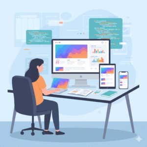 animated image of woman working on desktop